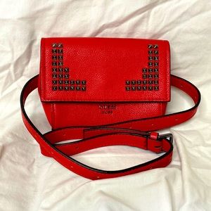 Guess Pebbled Leather Belt Bag With Metal Studs Detail, Red
